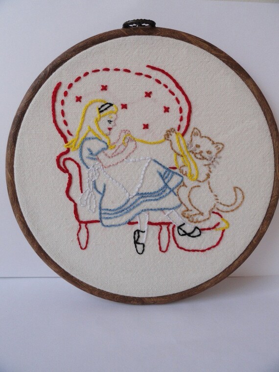Alice in Wonderland framed embroidery by GraceyMay on Etsy