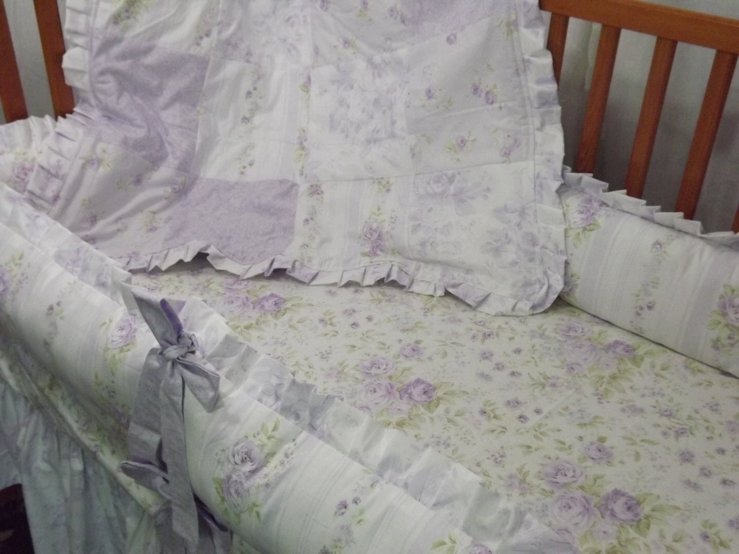 Custom Crib Bedding Set 4-Piece Complete made with Rachel Ashwell's Shabby Chic Treasures Lavender Palette