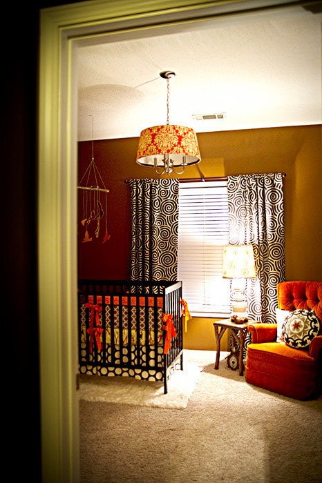 Custom for remojay Orange and Brown Modern Birds Boutique Crib Bedding Set with Piping(as seen in BABY TALK Magazine)