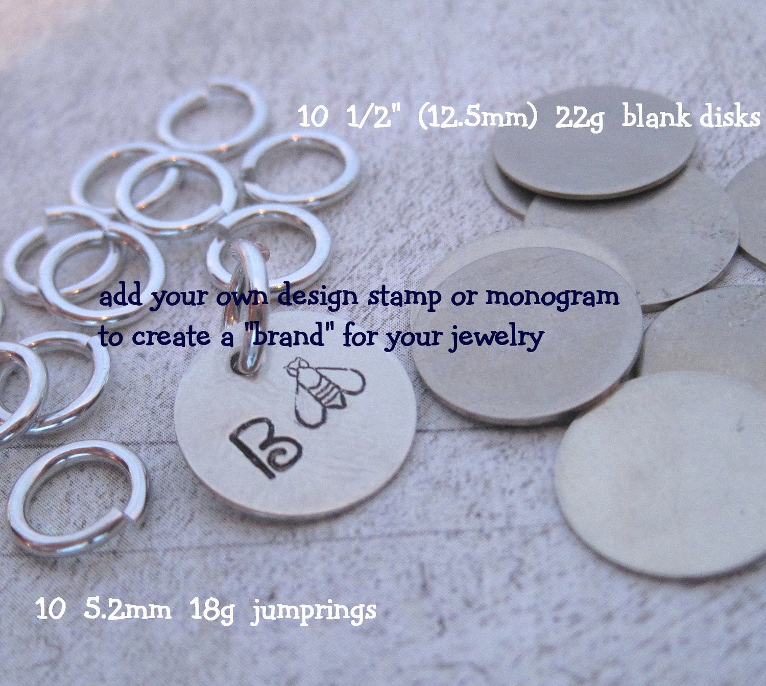 20 piece JEWELRY TAG KIT - Nickel Silver - put a brand on your hand stamped jewelry - includes tutorial for stamping metal