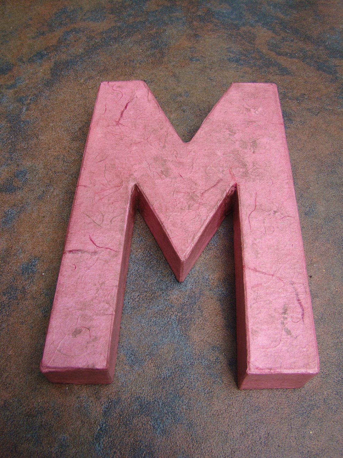Paper Mache Letter M, antiqued pink, 8 inches
