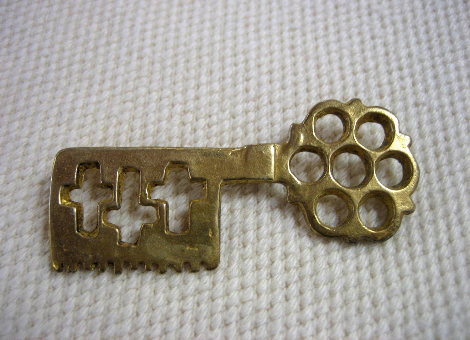 Vintage Sterling Silver Gold Vermeil Key Brooch