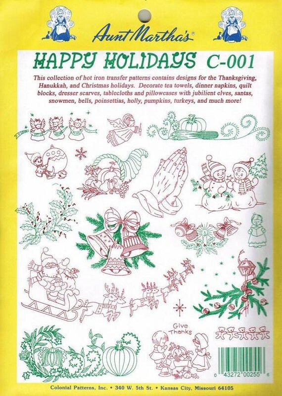 Christmas Happy Holidays Aunt Martha's by paulitransfers on Etsy