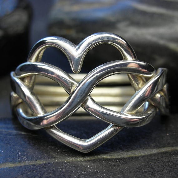Heart infinity puzzle ring in sterling silver - Handmade to your size