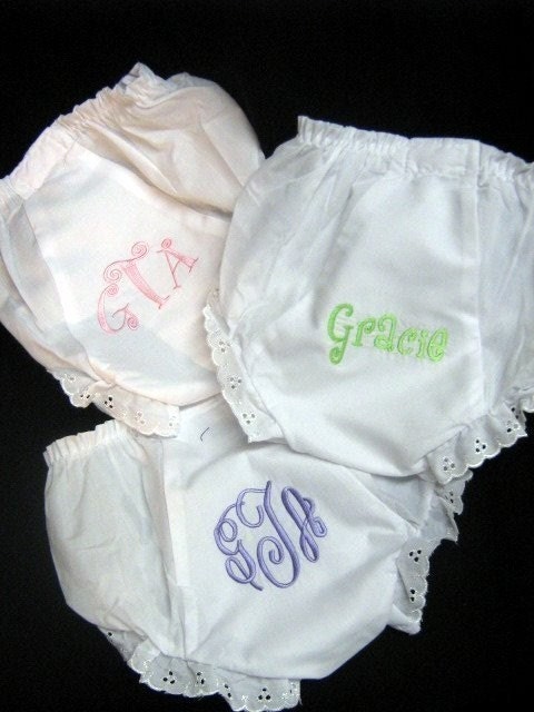 3 Pairs of Monogrammed Diaper Cover Bloomer Name or Initials 0M-4T Personalized