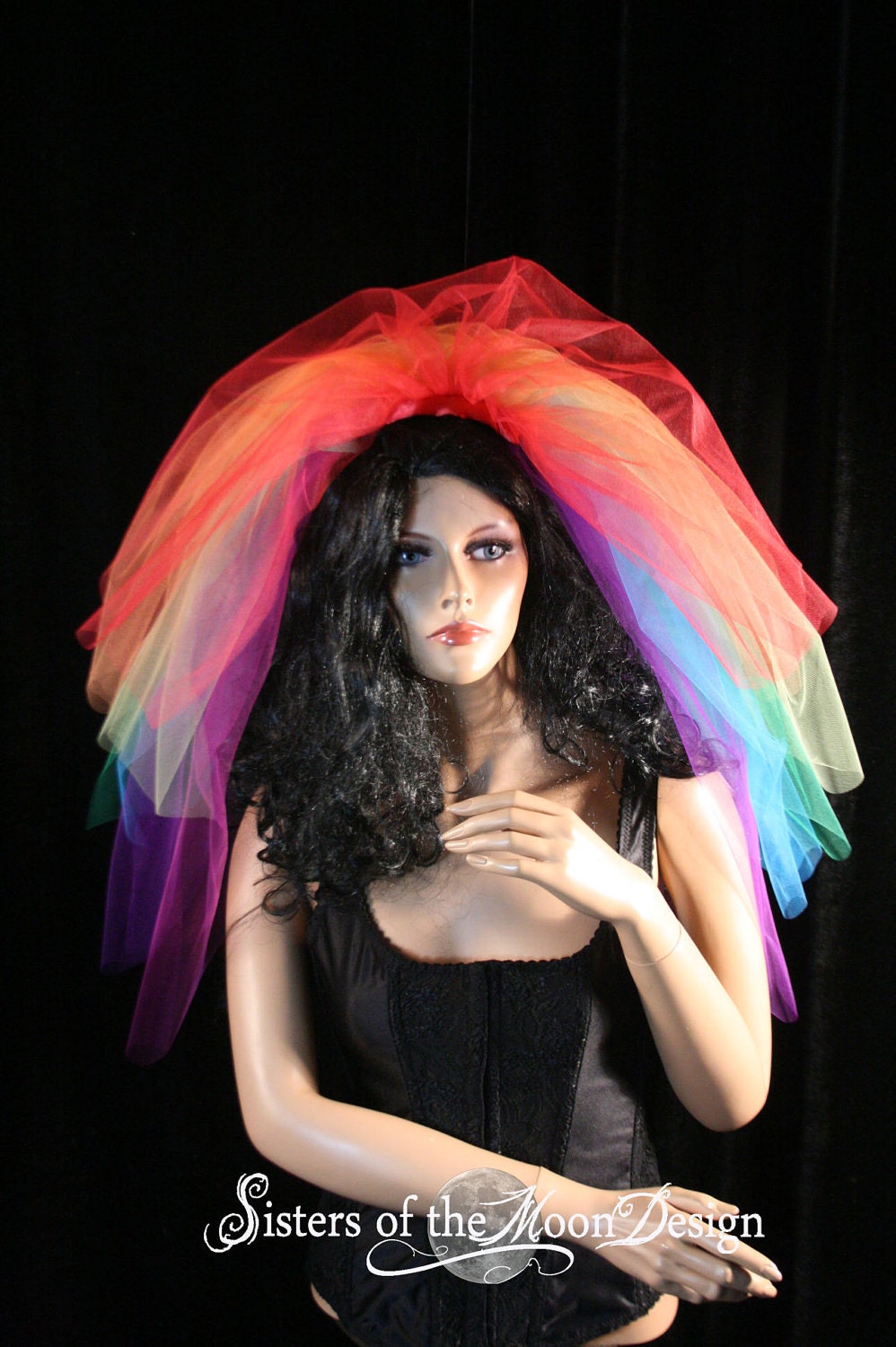 Rainbow heaven gothic wedding veil pride halloween bride hair piece -- Sisters of the Moon