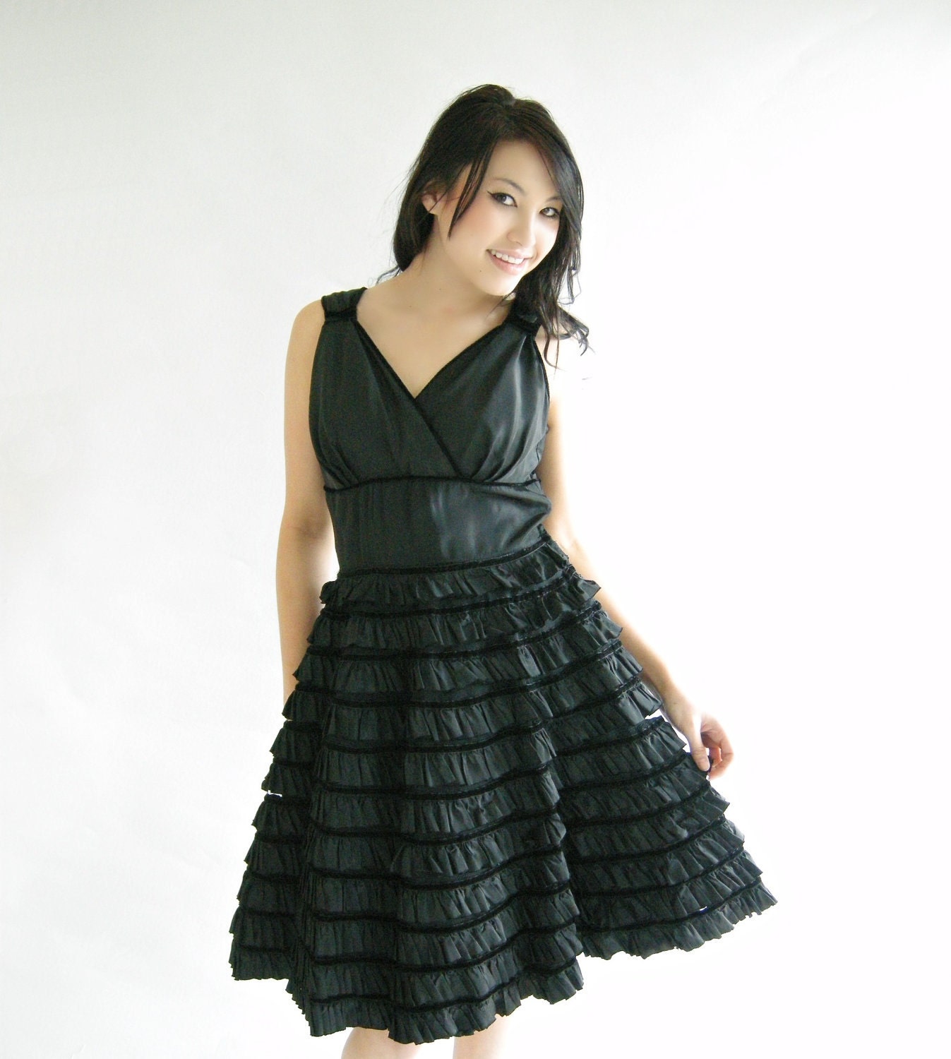 RUFFLED LBD 1950s Vintage Party Prom Dress M // 50s Cocktail Dresses at Empress Jade