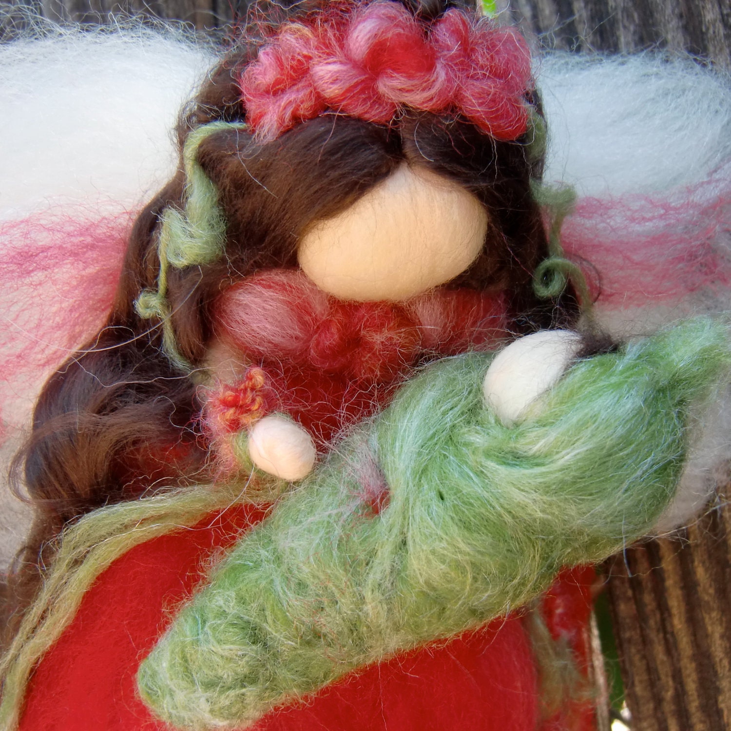 Reserved for Julie - Angel with Baby - Needle felted - Rose Red Fairy Waldorf  Steiner inspired by Rebecca Varon