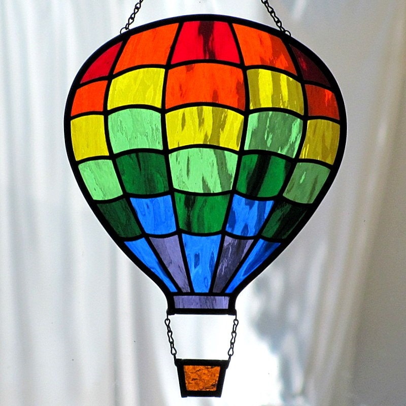 Rainbow Hot Air Balloon Stained Glass Suncatcher by LivingGlassArt