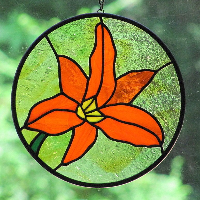 Stained Glass Orange Daylily Suncatcher by LivingGlassArt on Etsy