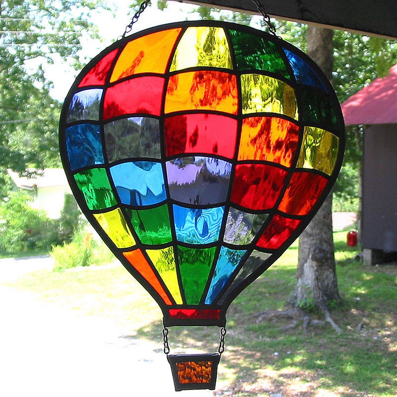 Rainbow Stained Glass Hot Air Balloon Suncatcher