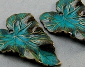 Wavy Aged Verdigris Brass Leaf Charms - 2 Medium