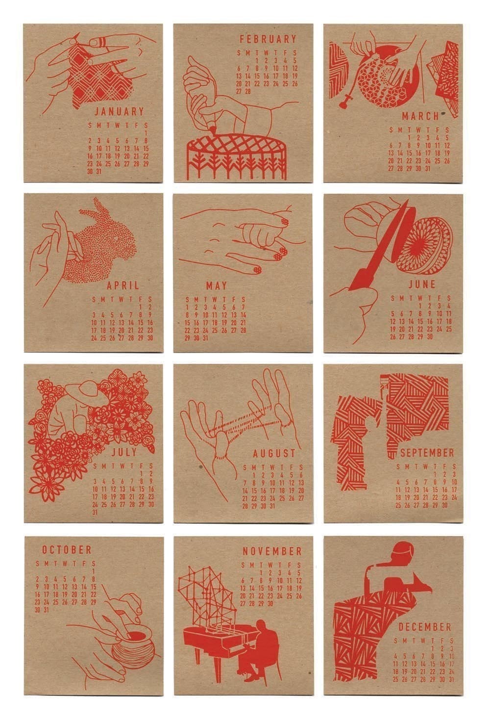 2011 Hooray Hands SCREEN PRINTED DESK CALENDAR Free Shipping