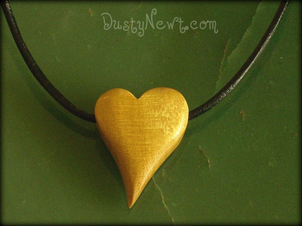 Wooden Heart Pendant - Yellowheart Wood Freeform Carved .002