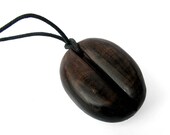 Coffee Bean Ebony Wood Hand Carved Pendant by Tanja Sova