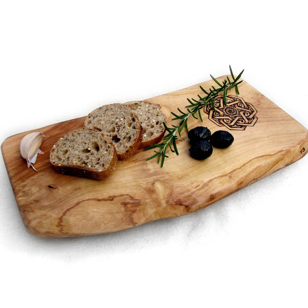 Mandala - Organic Natural Edge Cherry Rustic Wooden Footed Cutting - Serving Board by Tanja Sova