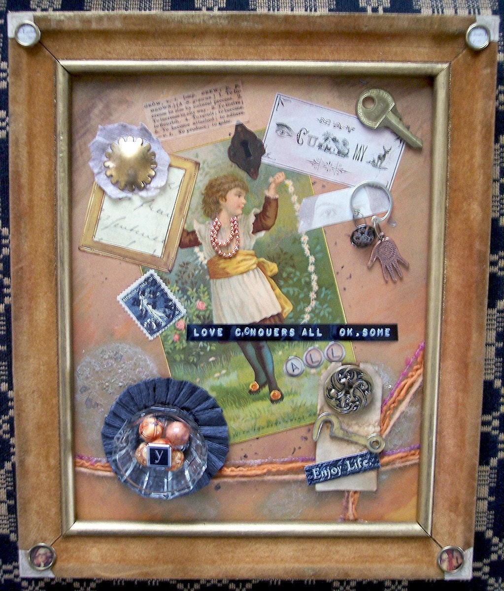Love Conquers - Multimedia Collage in antique frame