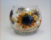 Sunflower Painted Glass Votive Holder