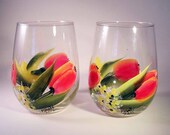 White Wine Stemless Hand Painted Glasses