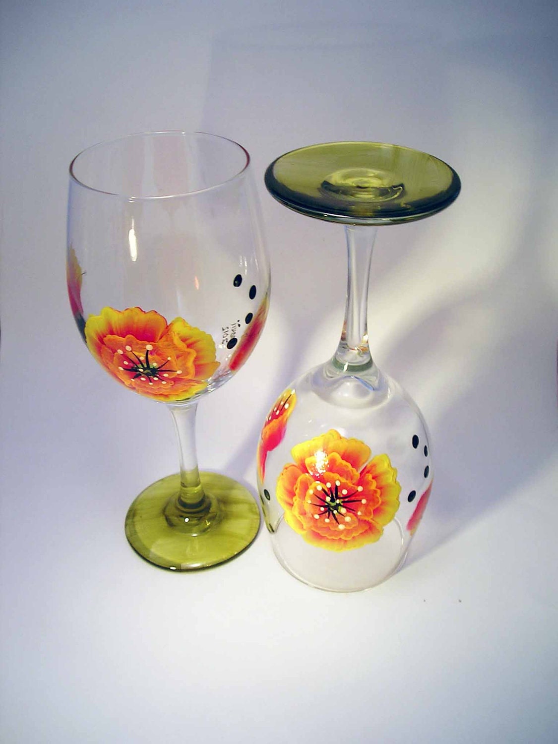 Poppy Wine Glasses Hand Painted