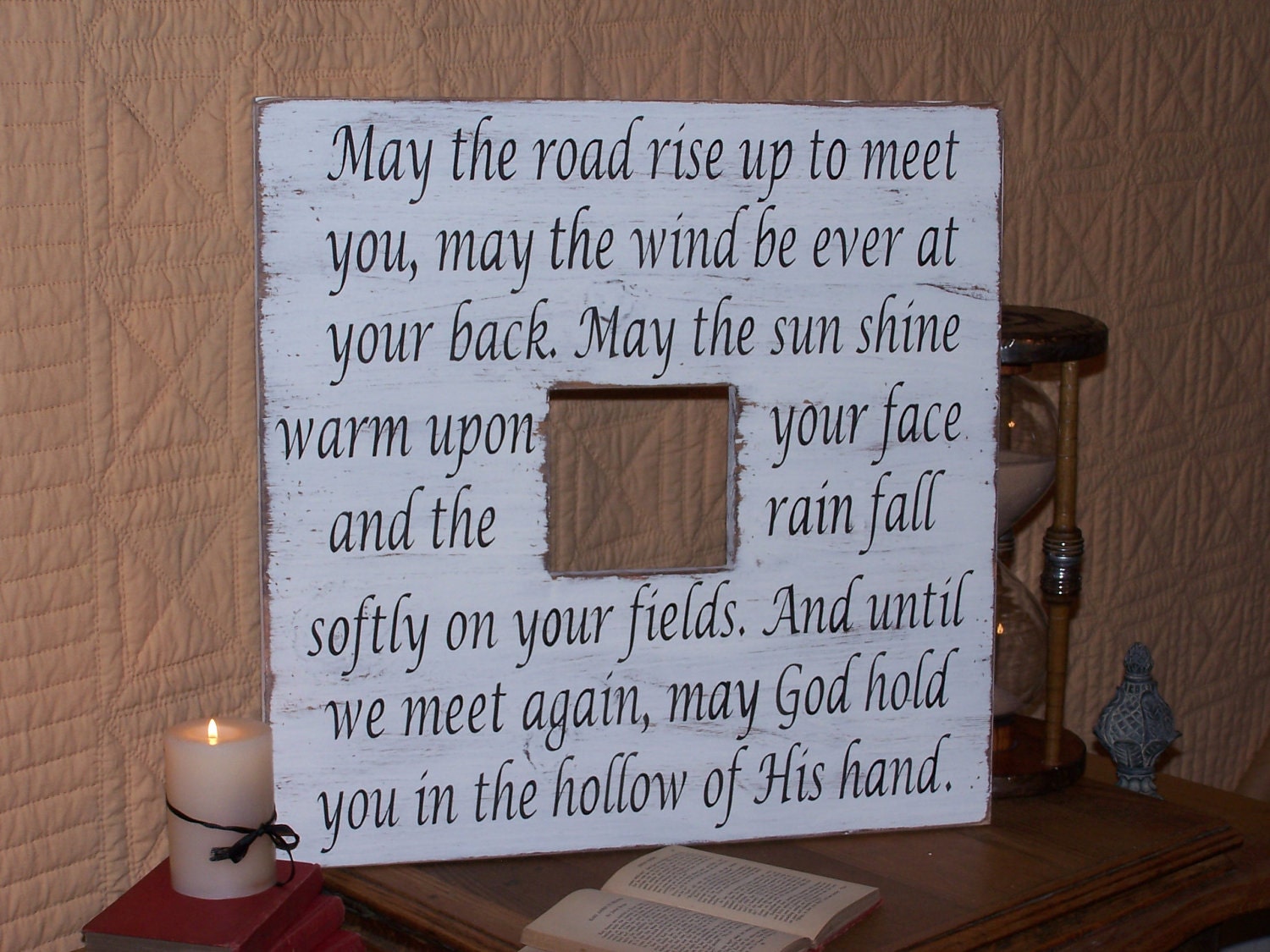 Wood Picture Frame Home Decor, Shabby Country Cottage, Large 20" x 20", Irish Blessing Prayer Quote, Primitive Farmhouse, Wall Hanging Sign