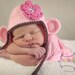 3 to 6 Months Monkey Ear Flap Hat - Baby Pink, Chocolate Brown, Hot Pink