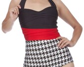 SALE  Lauren Onepiece Houndstooth Ruched Front Halter Swimsuit (S and M only)