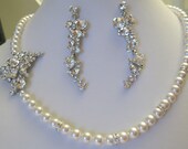 Bride-Bridesmaids-Multi Shape Rhinestones Pearl Necklace-Rhinestone earrings-Bridesmaids gift