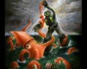 Robot vs Squid Sea Battle Masterpiece 16x20