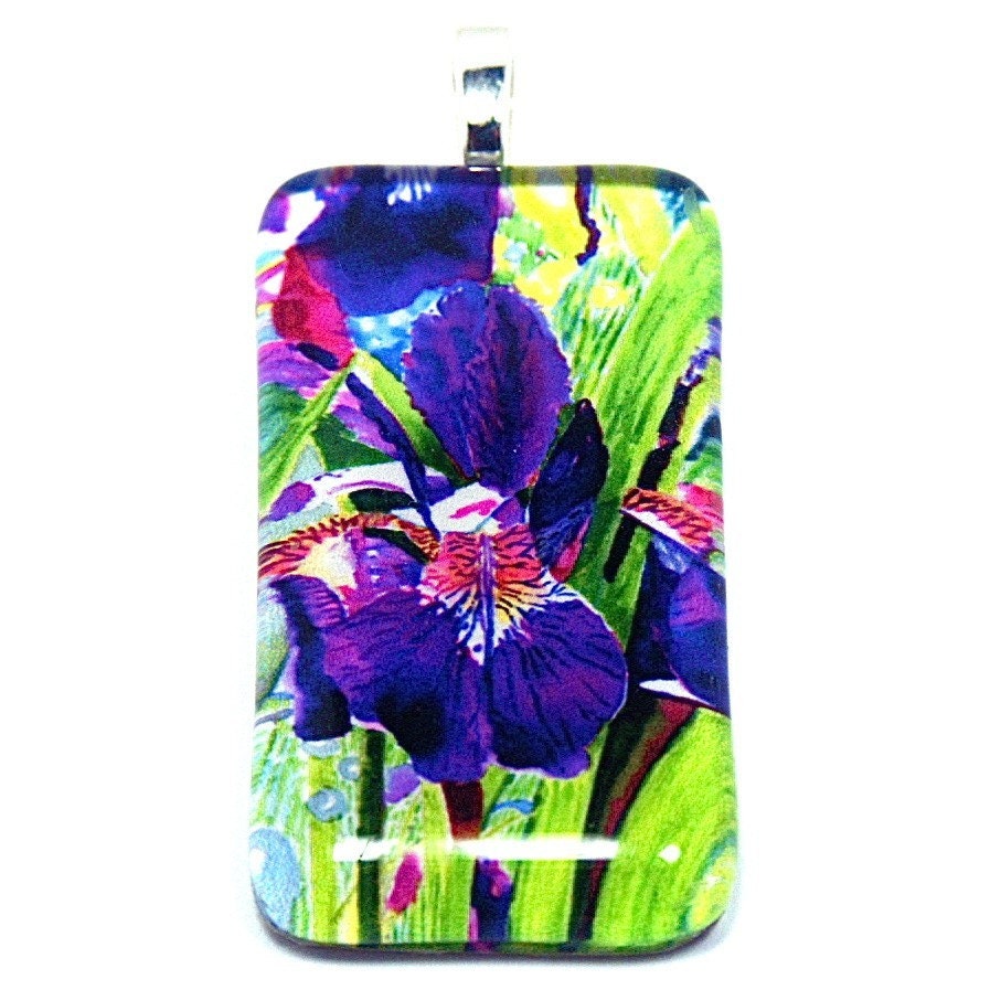 Iris Pendant Original Watercolor Painting necklace