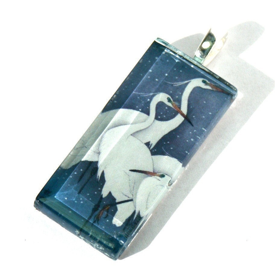 Pendant Image of White Cranes In The Snow Japanese Painting