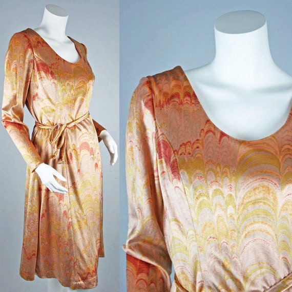 70's Vintage Hugh Garber Marble Velvet Tie Dress
