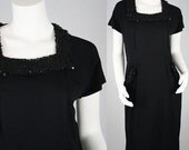 40's Vintage Black Sequin Collar Evening Dress
