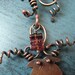 Copper Ivy Leaf and Vine Necklace with Garnets on Black Leather Cord