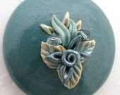 Cabochon Teal Polymer Clay 30mm Applique Floral