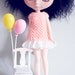 Coral Crochet dress with white ruffles for Blythe dolls