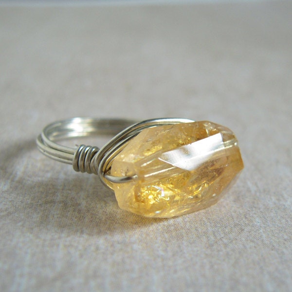 Citrine Ring, Gemstone Rock Sterling Silver Ring
