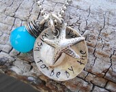 Customized hand stamped rustic sterling silver beach necklace