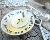 sterling silver  inspirational faith jewelry... hand stamped Bible Verse Matt 19.26 ... hand stamped jewelry