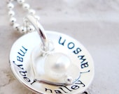 hand stamped jewelry, personalized mothers necklace, love you forever, disc necklace, personalized jewelry