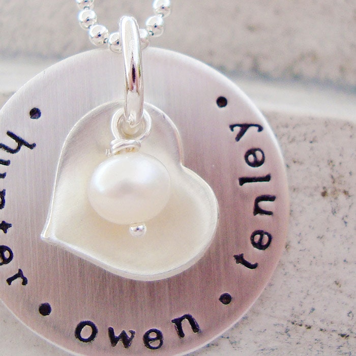 personalized hand stamped mothers necklace.. love you forever.. custom hand stamped jewelry . personalized gift