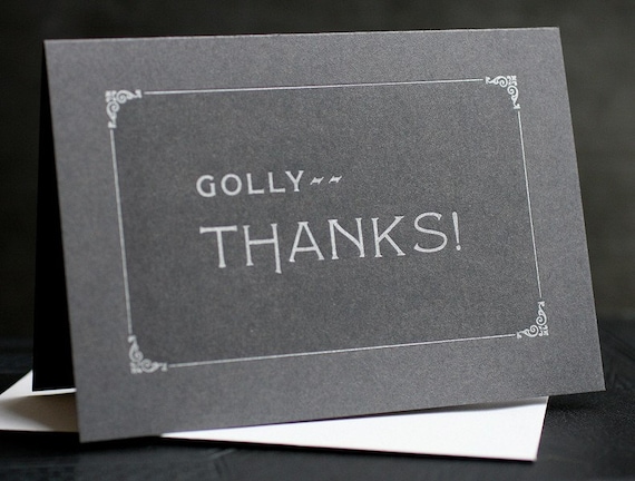 Golly THANKS Silent Film Inspired letterpress card SET OF 5