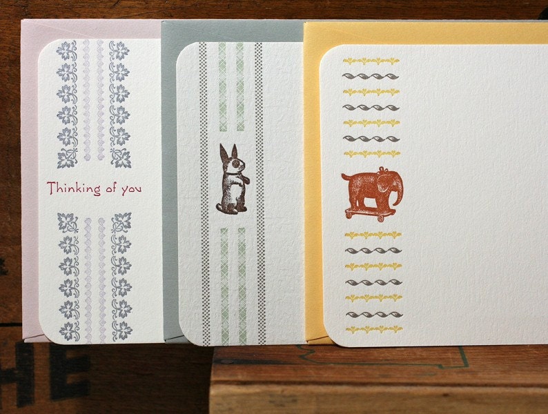 Letterpress Spring flat cards, set of 6