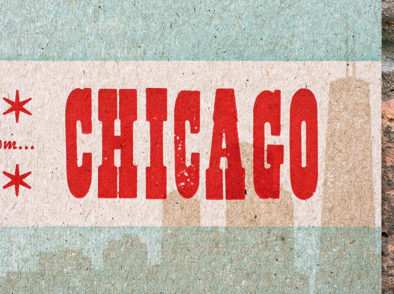 Greetings From Chicago letterpress postcard