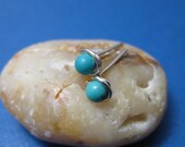 Little Tiny Turquoise Stud Earrings - Handmade Wire Wrapped Silver Studs