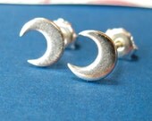 Silver Crescent Moon Stud Earrings