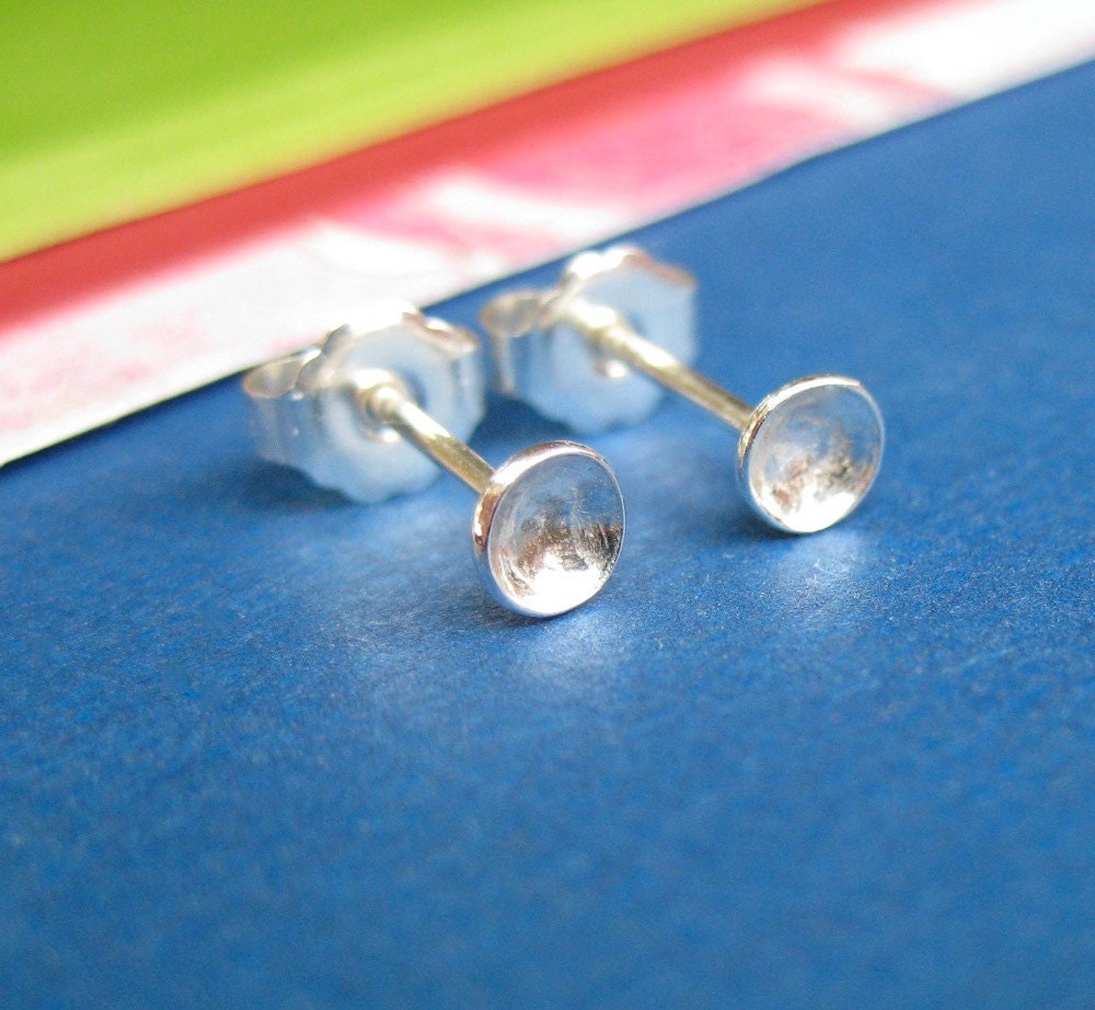 Tiny Silver Stud Earrings- Silver Cup Studs, Earring Studs