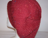 Rolled Brim Wool-Tweed Tam - Slouchy Knit Beret - Knitted Dreadlock Tam - Red