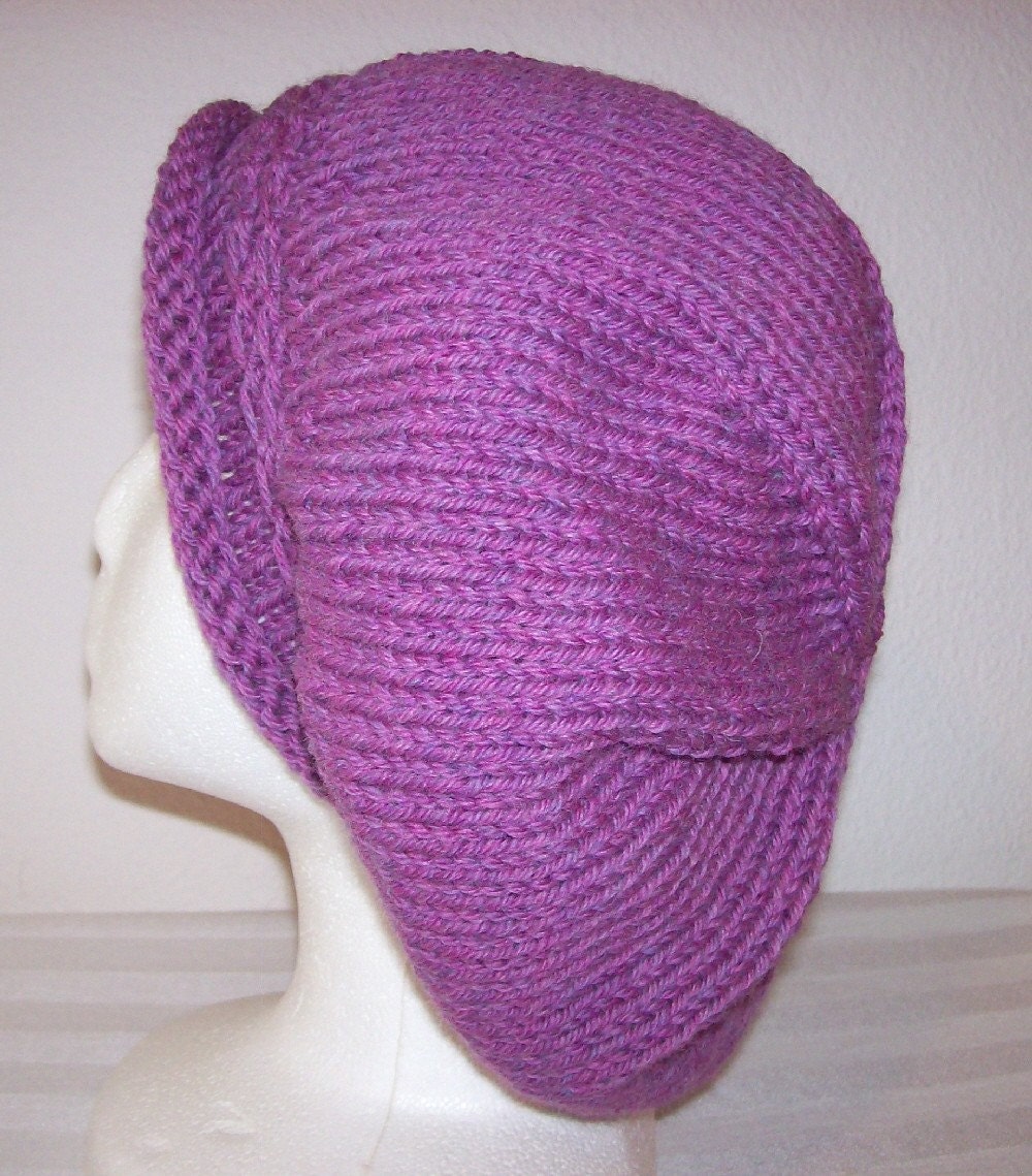 Rolled Brim Wool Tam - Slouchy Knit Beret - Knitted Dreadlock Tam - Aster Heather