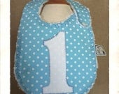 blue and white polka dots couture 1st birthday bib by lillybelle designs